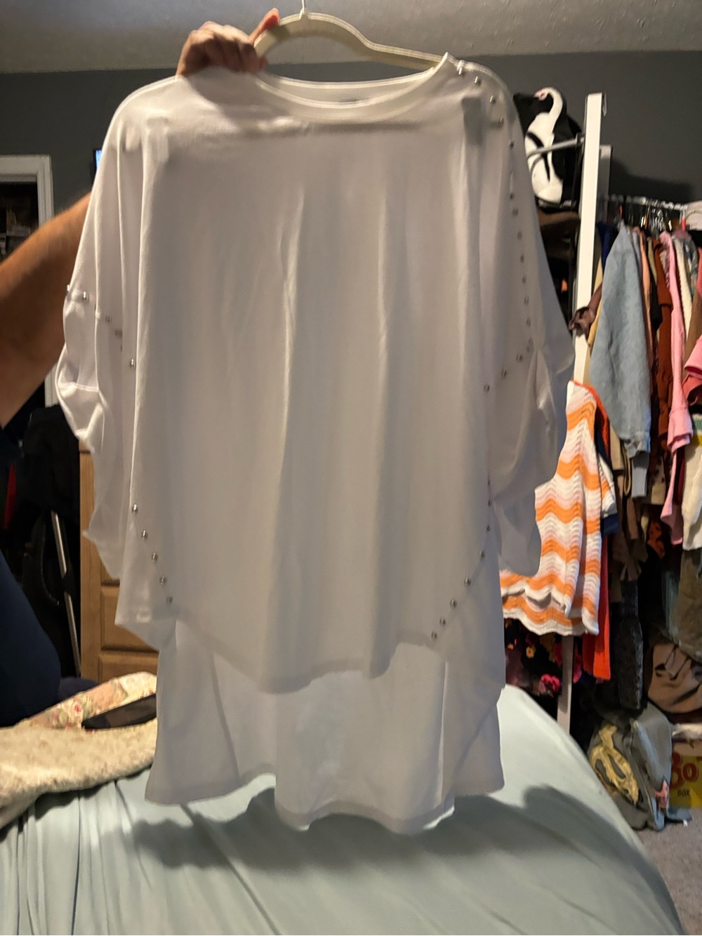 Blue B White Embellished Dolman Sleeve Top - Women Large
